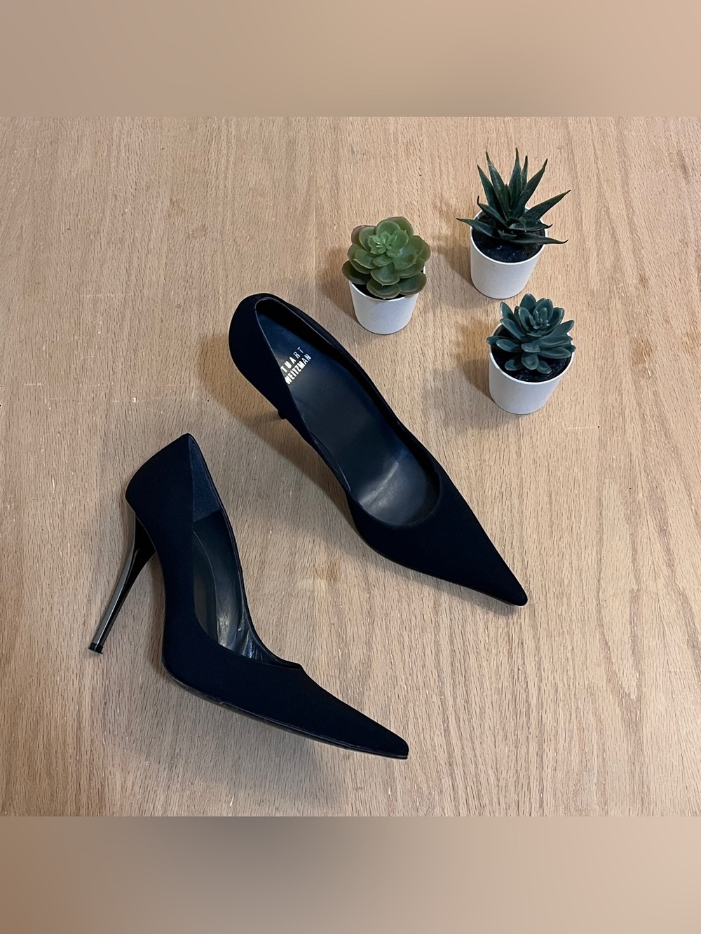 Stuart Weitzman Black Pointed-toe Pumps with a Metallic Stiletto Heel